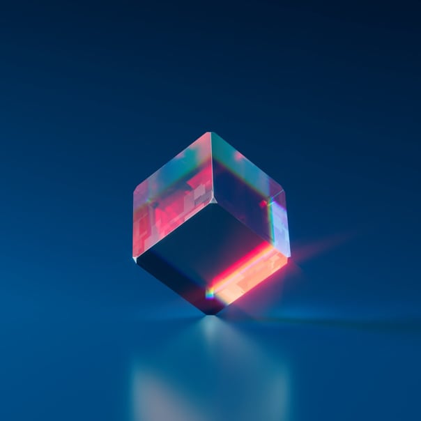 3D Ethereum cube on a blue background